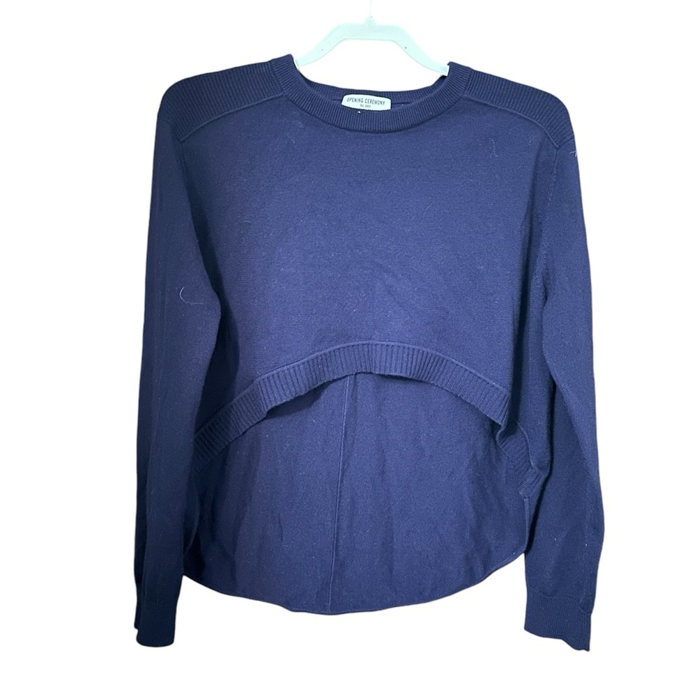 Opening Ceremony Dark Blue Cropped Hi Low Wool Sweater Size S